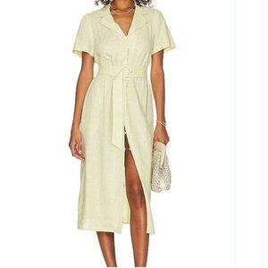 WeWoreWhat Women`s Camp Collar Linen Blend Shirt Dress Pale Yellow Size Small